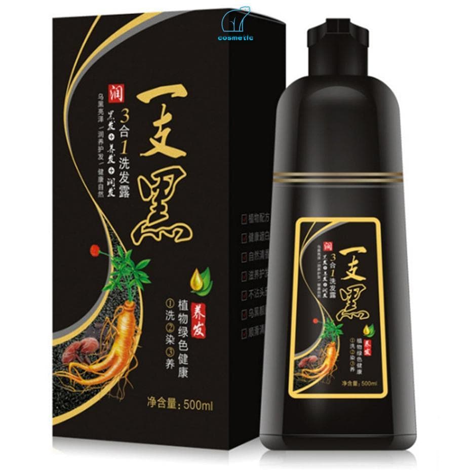 Shampoo De Tintura De Cabelo Preta Natural 500ml-Raízes De Reparo De Coloração Rápida Melhoram A Cor Do