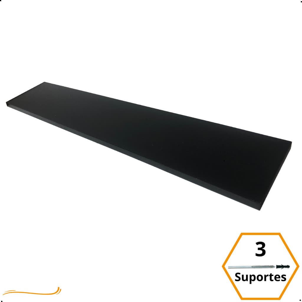 1 Prateleira Preta 80X15 Com Suporte Flutuante Mdf  Organizadora Decoração Cozinha Quarto Banheiro