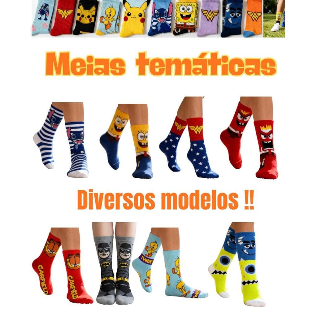 Meias Temáticas Divertidas de Algodão Meia stich Meia Bob Esponja Meias  Personagem Temas Meia Carnaval Meia Colorida