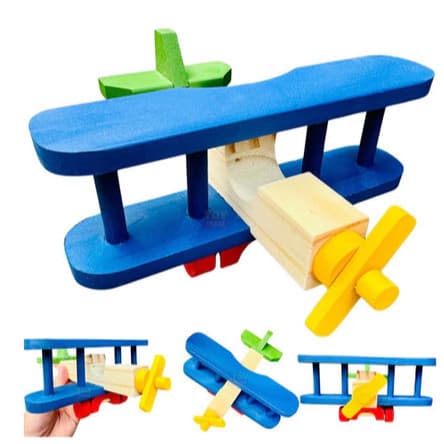 Avião Infantil Biplano Madeira Colorido Brinquedo Toy Trade