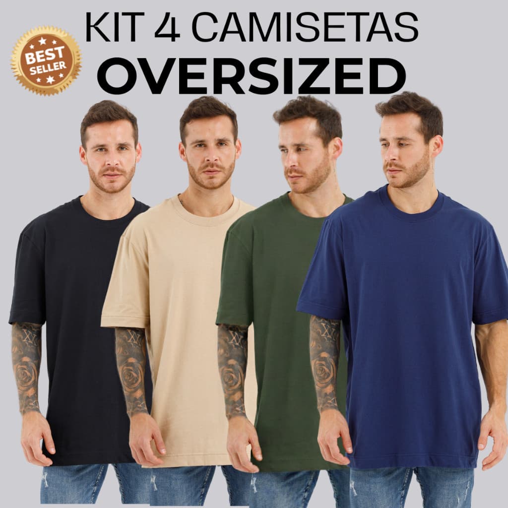 Kit 4 Camiseta Oversized Masculina Feminina 100% Algodão 26.1 Grossa P M G GG Streetwear lisa Grossa