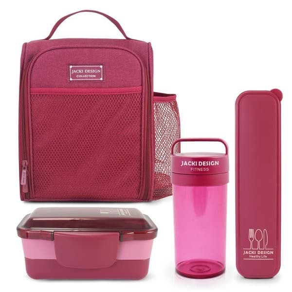 Conjunto Bolsa Térmica C/ Bolsos e Pote de Marmita, Garrafa 430 ml e Porta Talheres - Jacki Design