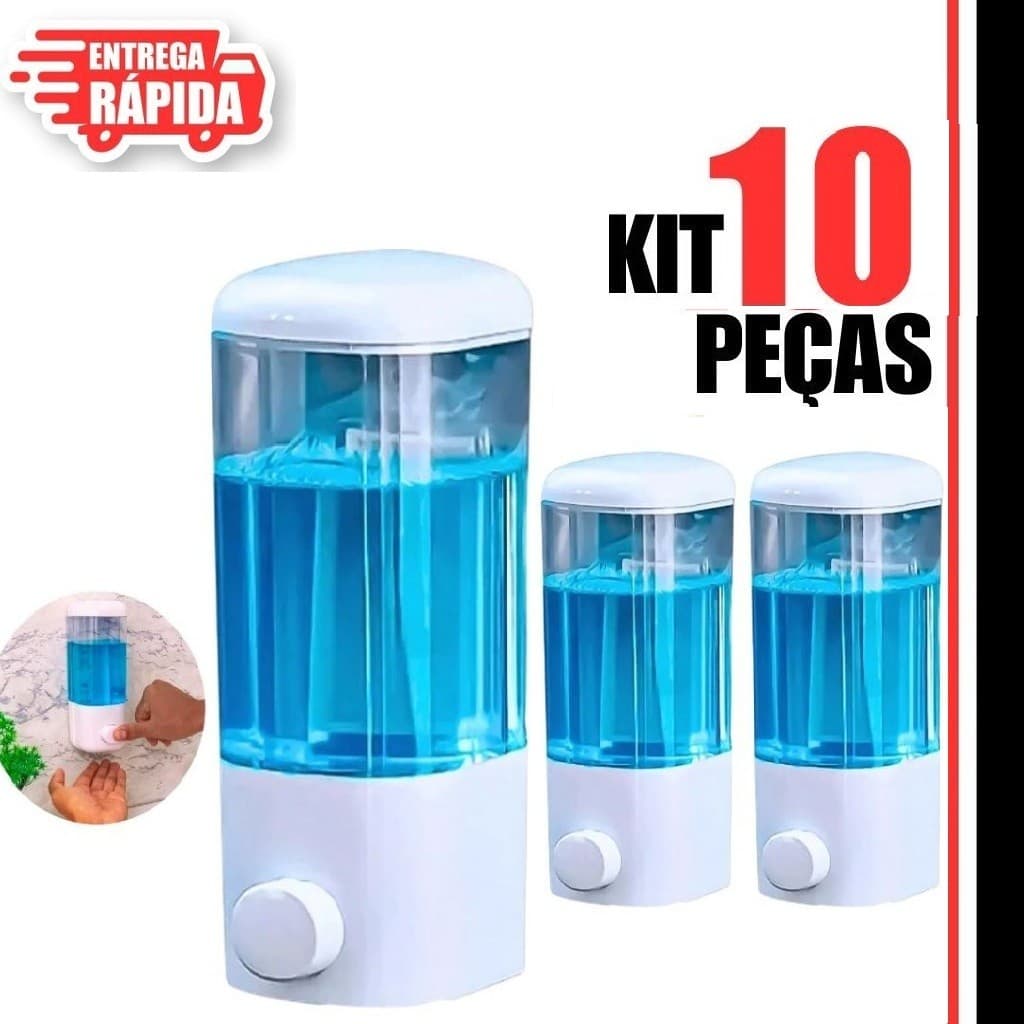 Kit 10 Peças Dispenser Automático de Parede Sabonete Líquido Sabão e Álcool Gel Detergente 580ml