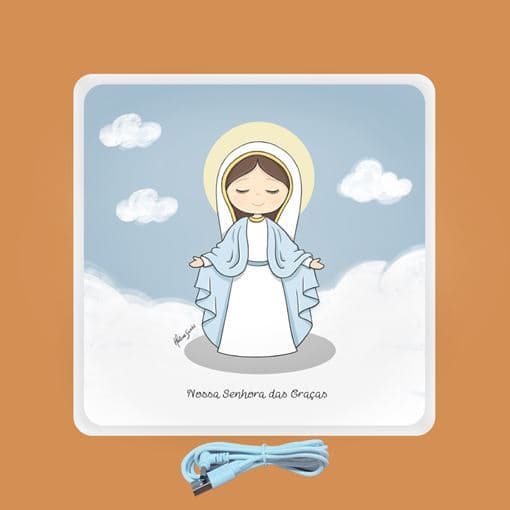 Mini Luminária Box Santa Maria LED USB Decoração Quarto Escritório Bivolt Religiosa