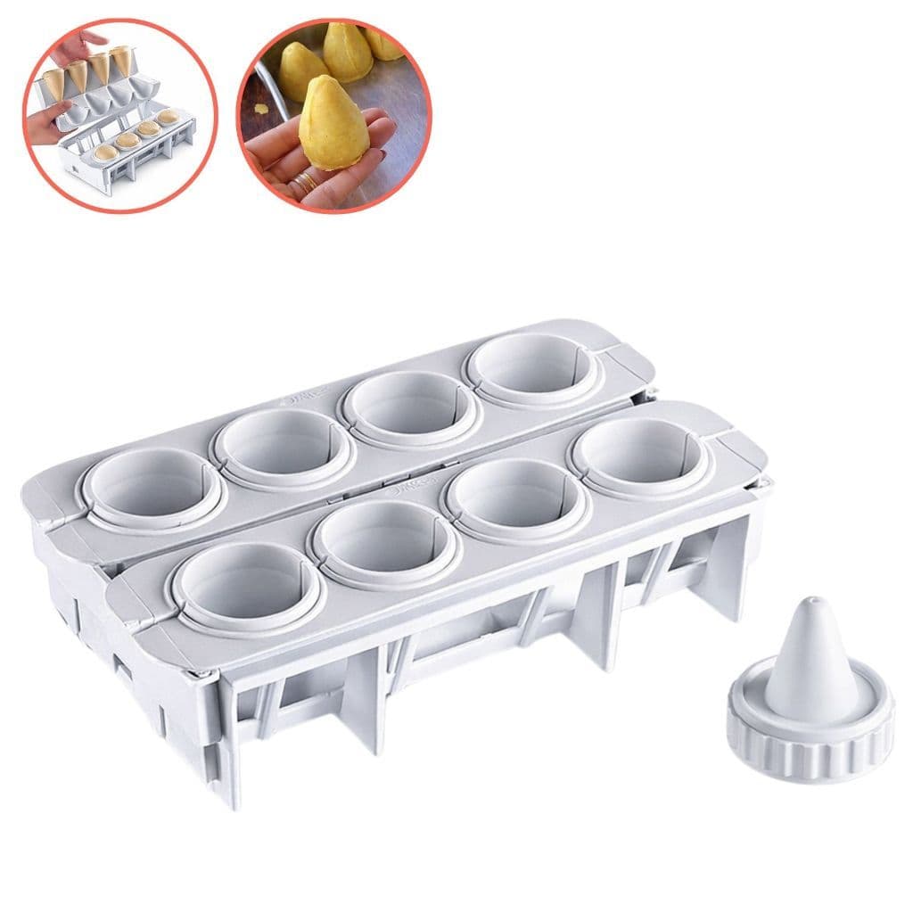 Forma Modeladora 8 Unid. Coxinhas Fabrica Salgados Médio Festa Buffet Molde Plástico Branco Profissional Manual