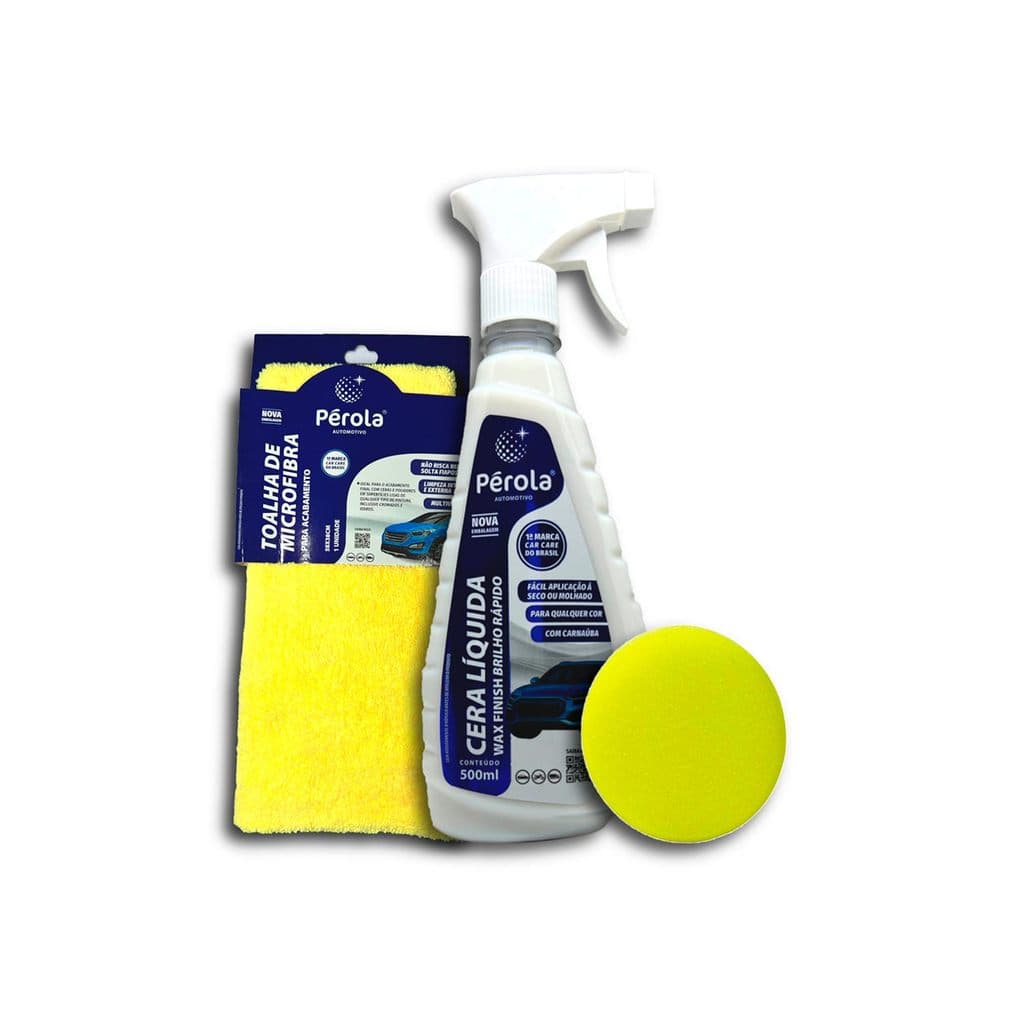 Kit Cera Líquida Spray Carnaúba Pérola 500ml + Toalha Microfibra e Aplicador