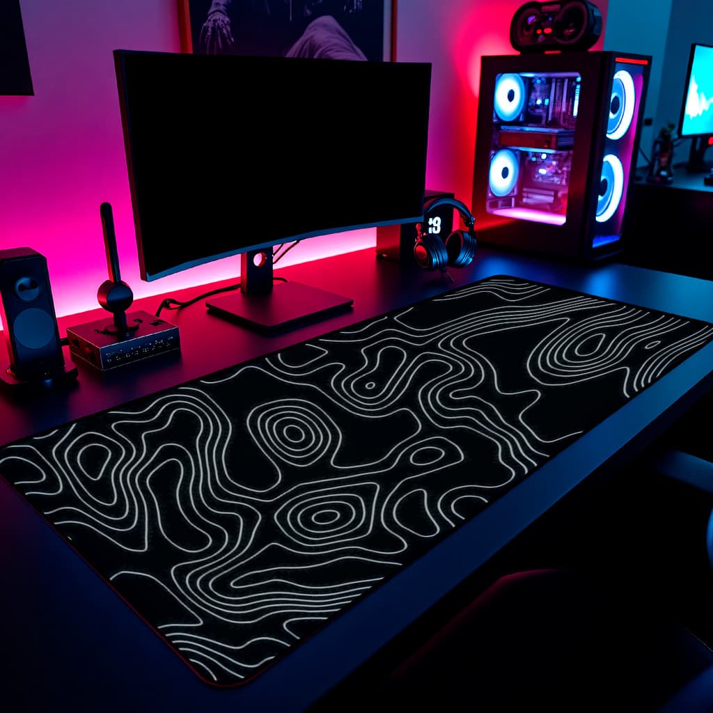 Mouse Pad Ondas Japonesas Minimalista Gamer 65x30cm / 80x40cm / 90x50cm / 120x60cm Borda Costurada