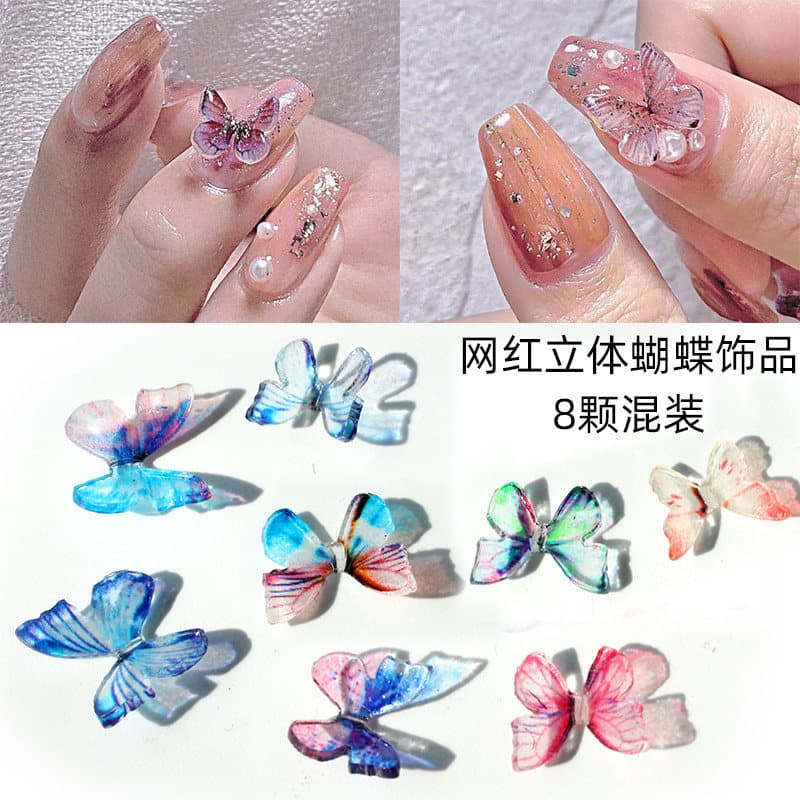 Manicure borboleta tridimensional jóias 3D produto acabado resina influenciador filme encolhível decorativo lantejoulas