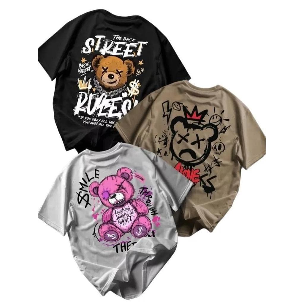 Camiseta Algodão Premium Streetwear Casual kit 3 Camisetas Street Rules Smile The Pain Alone Estilo Gringo