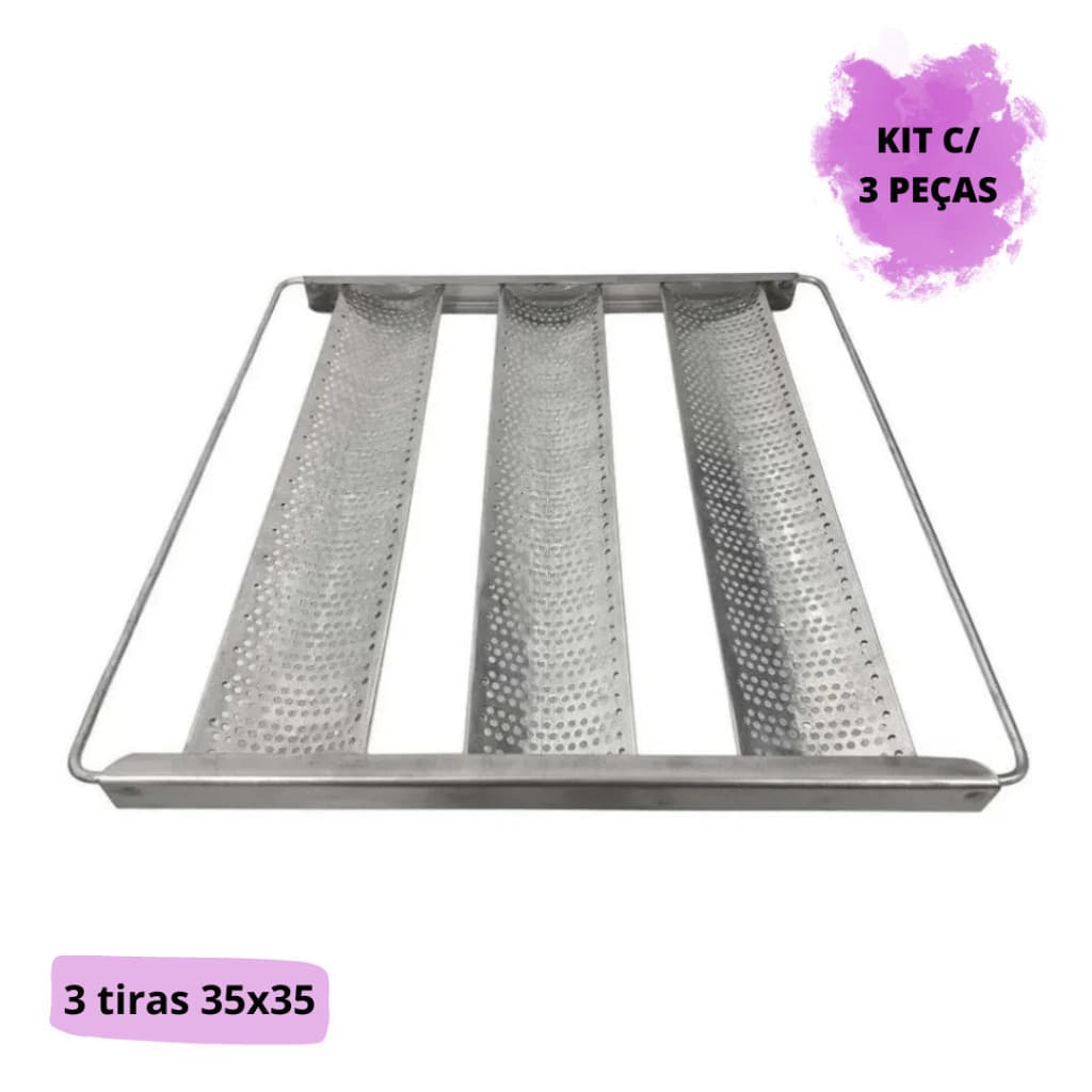Kit 3 Assadeira Pão de Sal Esteira 35x35 Forno Caseiro 3 Tiras para Alumínio