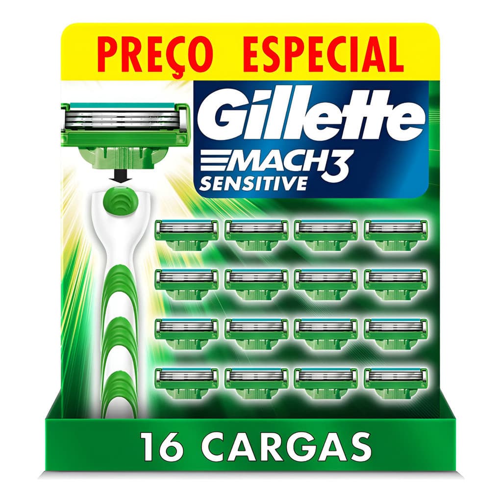 CARGA GILLETTE MACH3 SENSITIVE ALOE 16 UNIDADES ORIGINAL