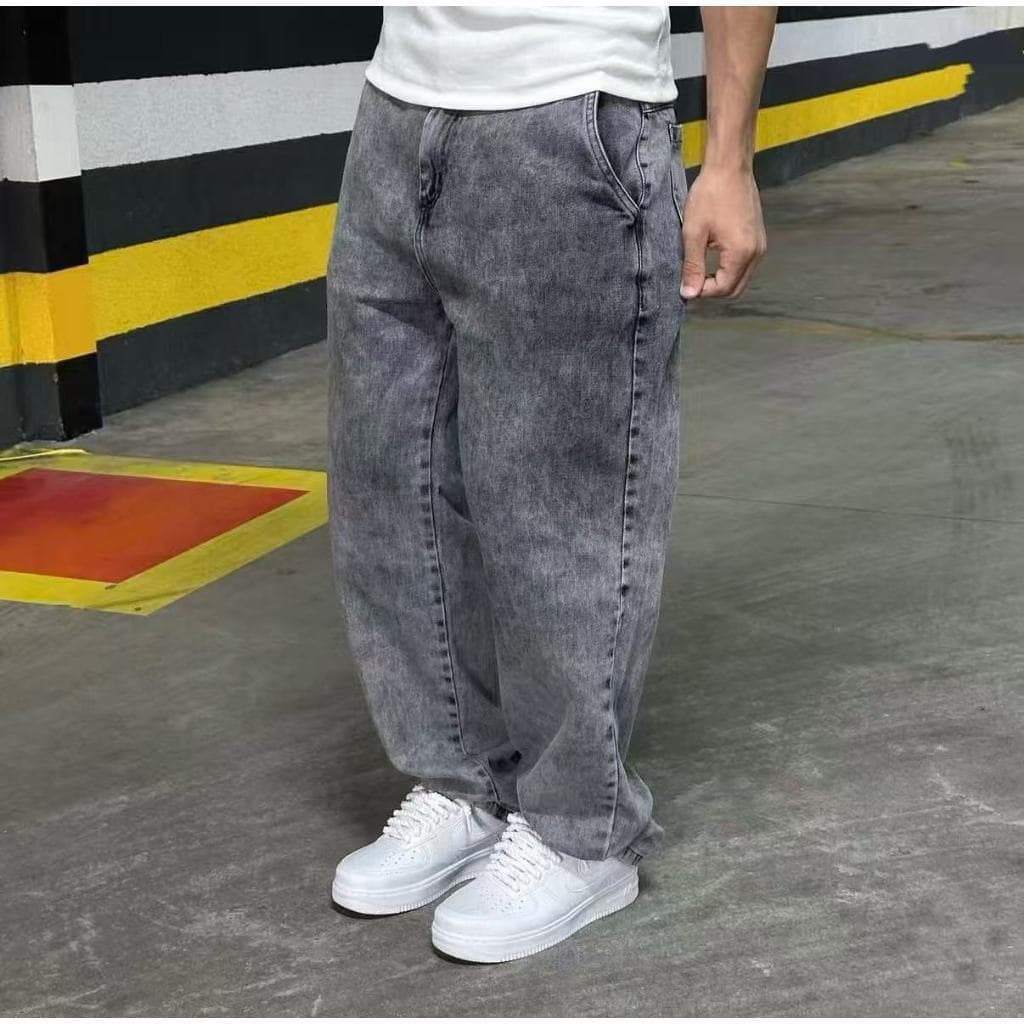 alça Balão Jeans Baggy Grafite Estonada Streetwear Masculina