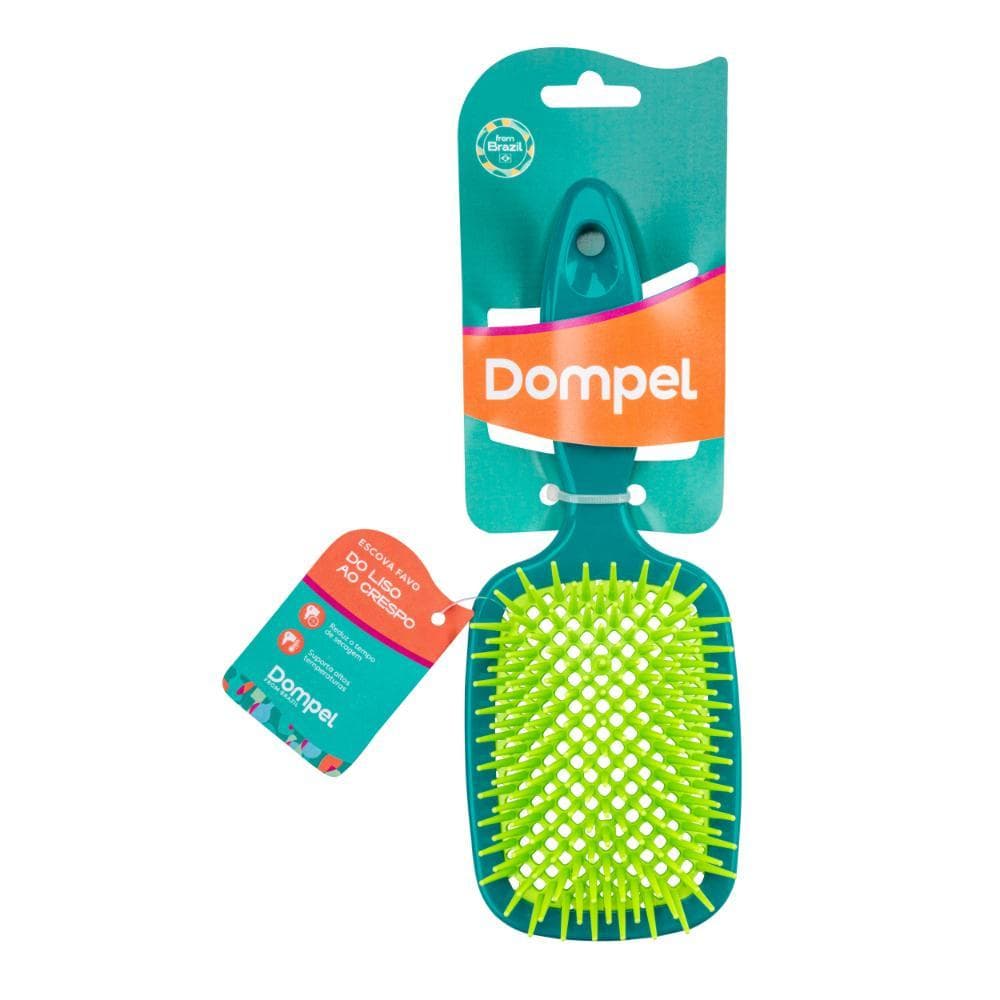 Escova de Cabelo Profissional FAVO RETA para Cachos e Definidora Cor Verde Escuro - Dompel