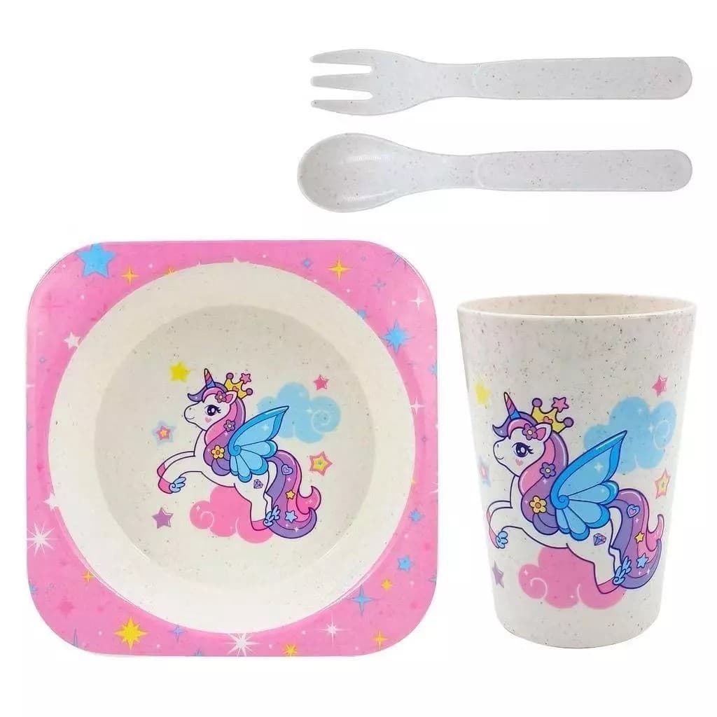Kit Refeição Prato Copo Talheres Decorado Infantil P/ Lancheira Escolar