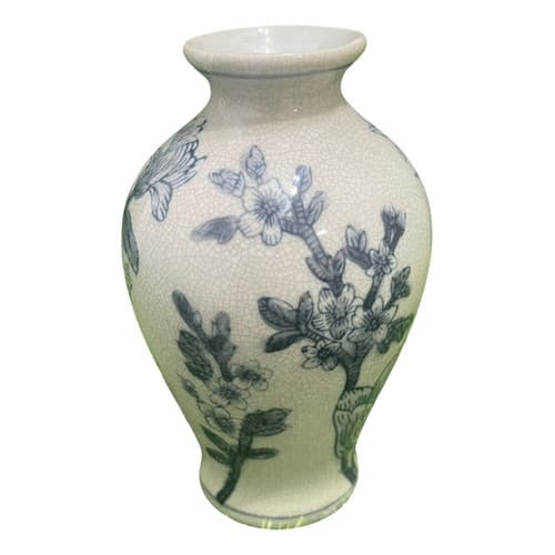 VASO CERAMICA FLORAL BRANCO 4.5X15CM