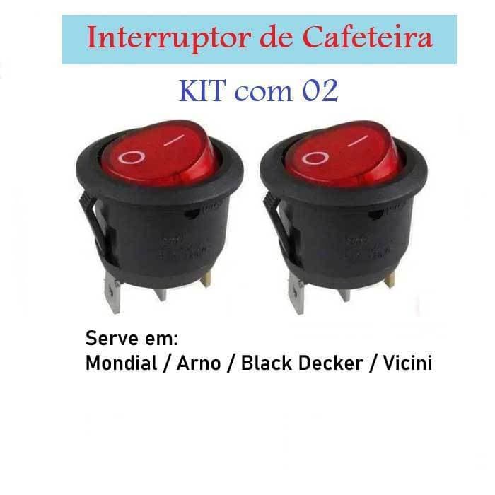 Kit com 02 Botão Liga/desliga para Cafeteira Mondial / Arno / Vicini / Black Deck