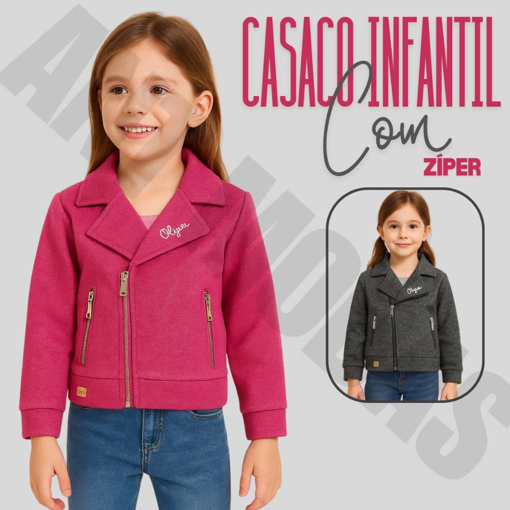 Casaquinho Infantil Menina Moletom com Zíper Casaco Feminino Confortável Olyns