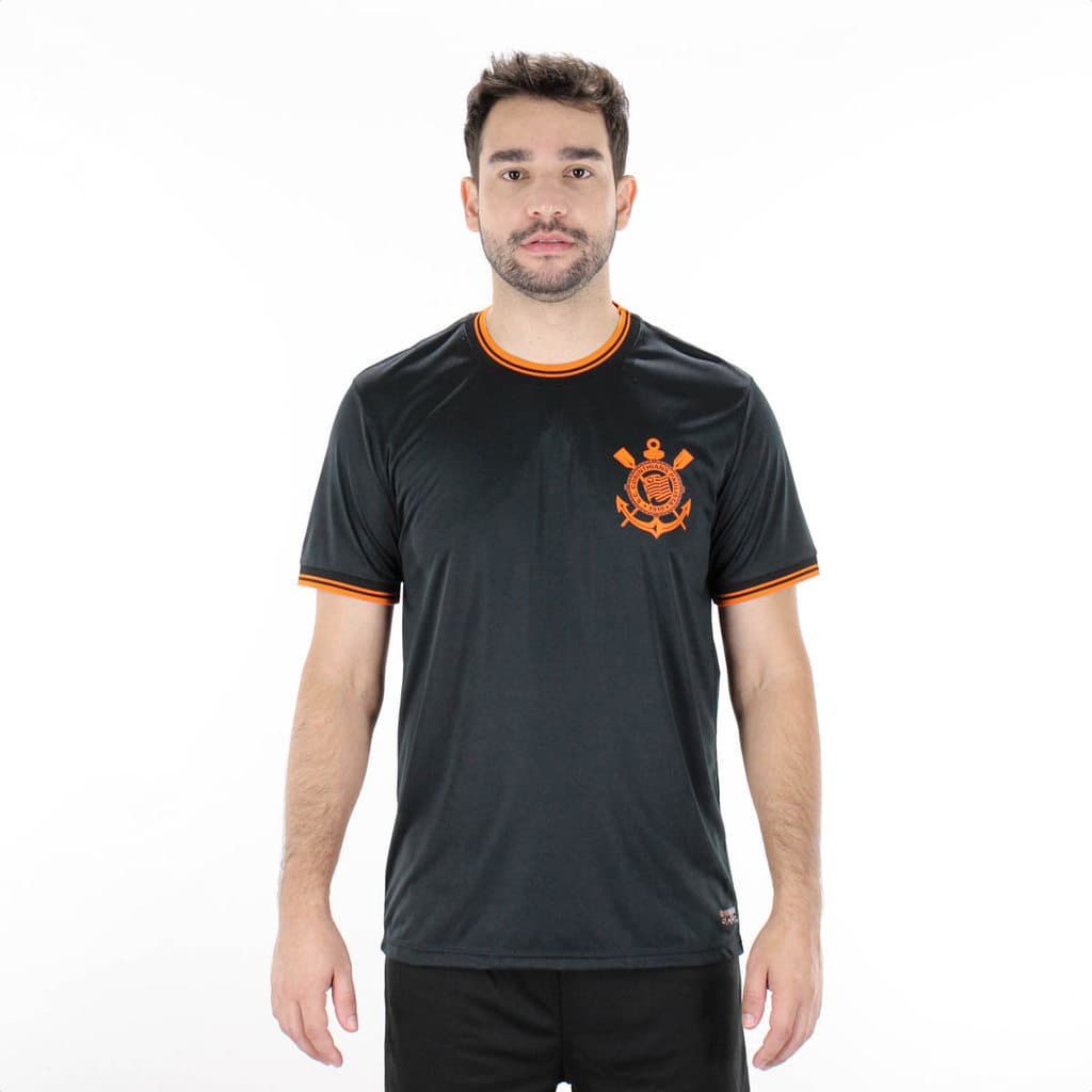 Camiseta de Time Coimbra Corinthians Preto e Laranja - Masculino