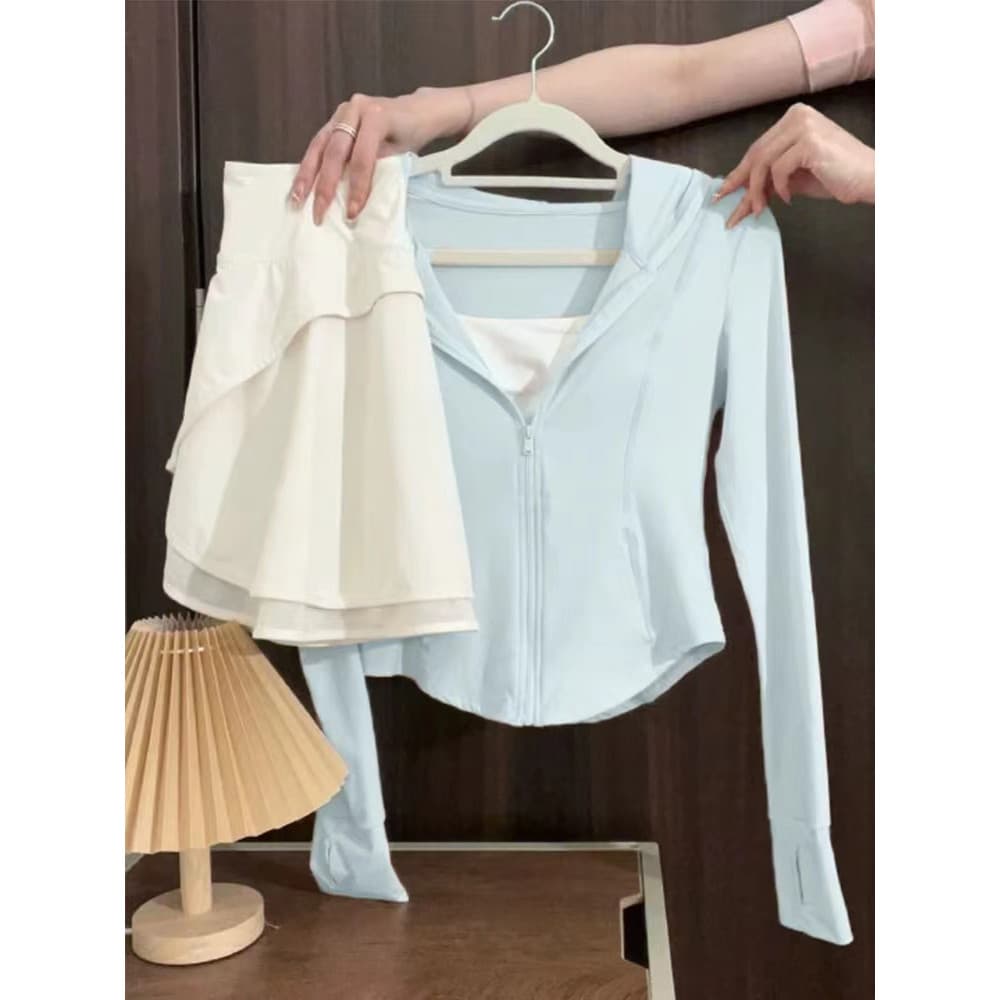 Leite azul fino-ajuste protetor solar roupas femininas 2026 novo estilo curto Cardigan de seda gelo bebê jaqueta azul ci