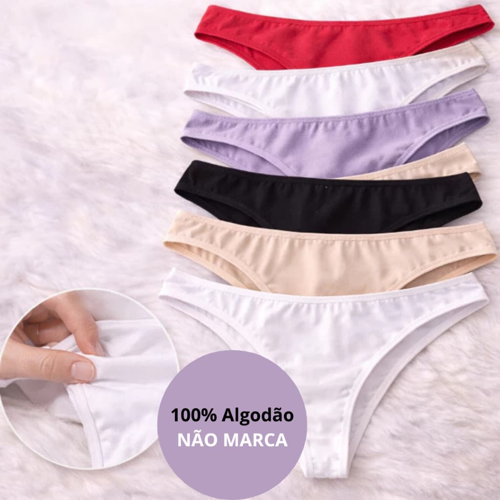 Calcinhas Tanga Conforto 100% Algodão Forro Cores Lisas Cós Alto Não Marca Antialérgicas Promoção