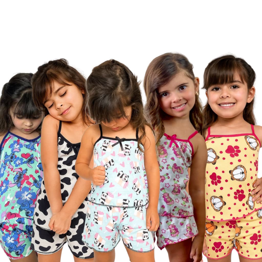 Kit 5 Pijamas Infantil Short Doll Conjunto Micro Roupa De Dormir Blusa Feminina Infantil Confortavel Dia a Dia Criança