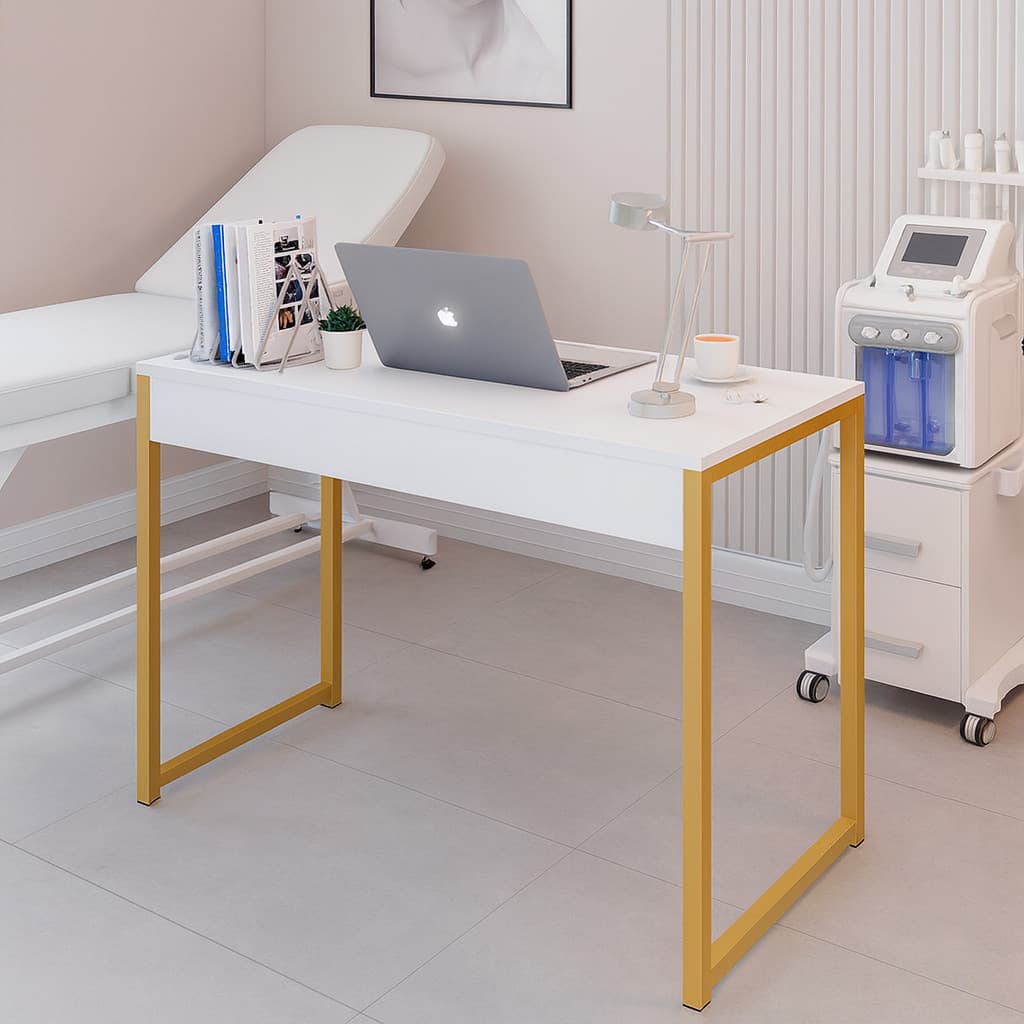 Mesa Compacta Multiuso com Pés de Ferro Industrial – Para Home Office, Estudo e Manicure | Várias Cores