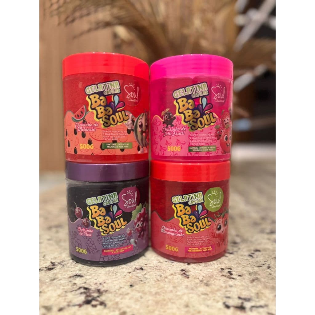 KIT 03 Gelatinas Capilares Babasoul - Morango - Uva - Tutti Fruti - Melancia