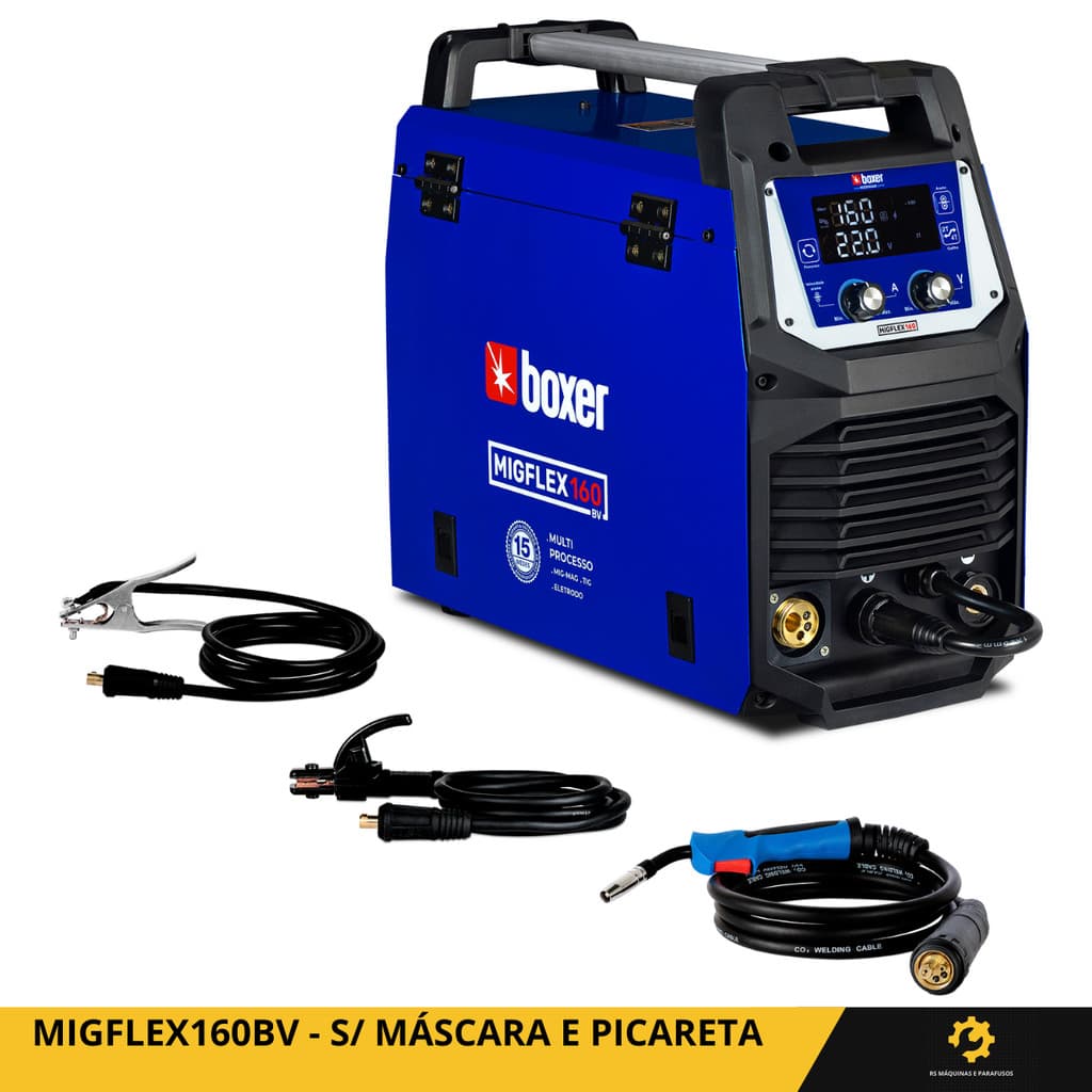 Máquina de Solda MIGFLEX160BV 160A MIG MAG MMA TIG Boxer Bivolt Inversora Sem Gás 3 em 1