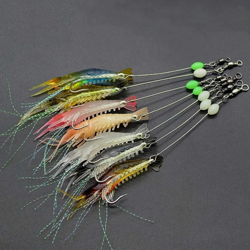 7 peças/lote 8cm 5g Isca de Pesca de Camarão de Silicone Luminosa Iscas de Pesca Macias Cores Mistas Isca Artificial de