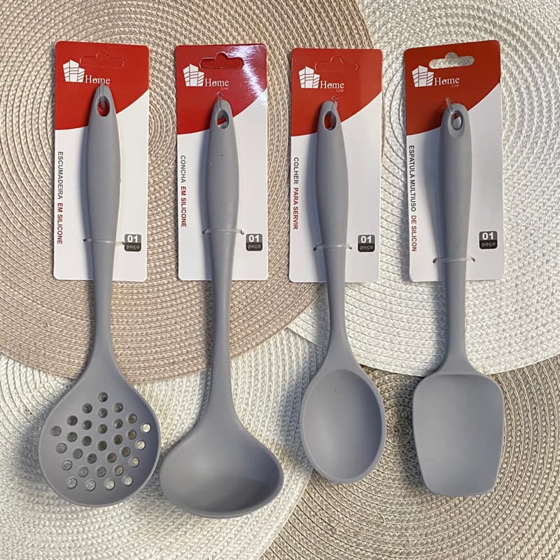 Utensílios em Silicone Para Cozinha Cinza, Vermelho ou Preto 4 Peças