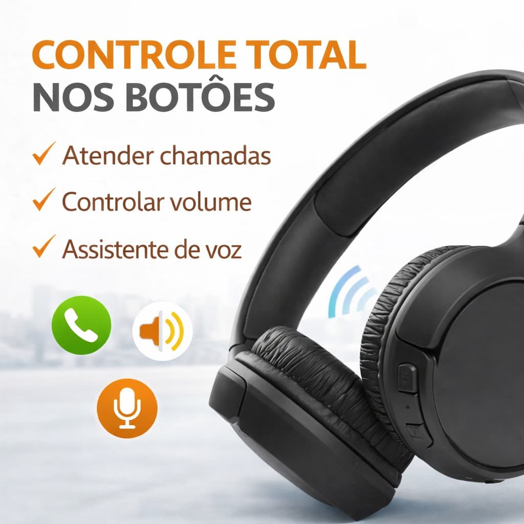 Fone Bluetooth Sem Fio Headphone Dobrável com Microfone Rádio FM Cartão de Memória Bateria Longa