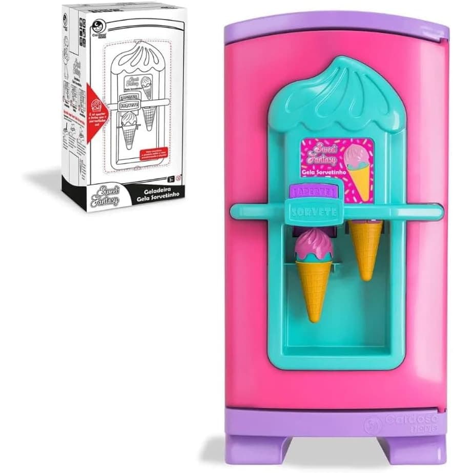 Geladeira de Brinquedo Sweet Fantasy Gela Sorvetinho Cardoso Toys Cozinha Infantil Rosa