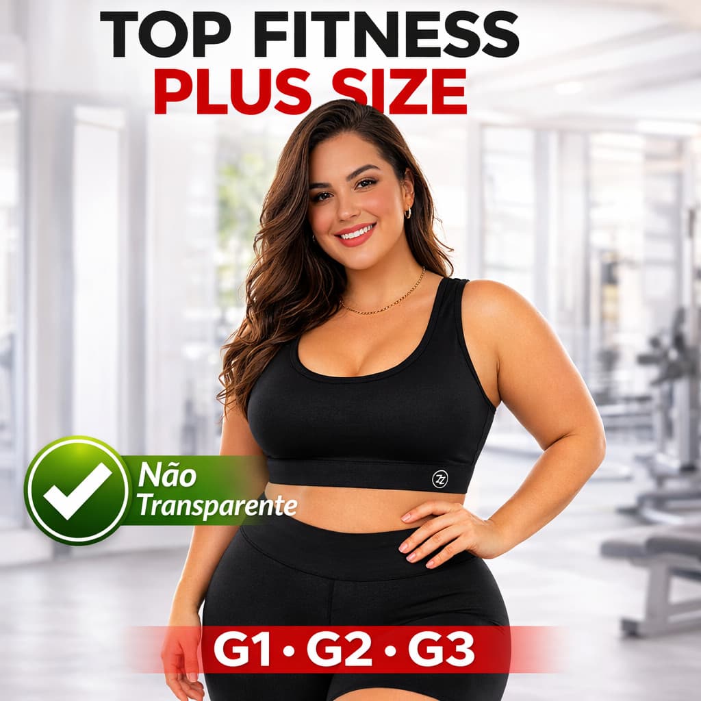 Top Academia Feminino Plus Size Alta Sustentação Fitness G1 G2 G3 camiseta