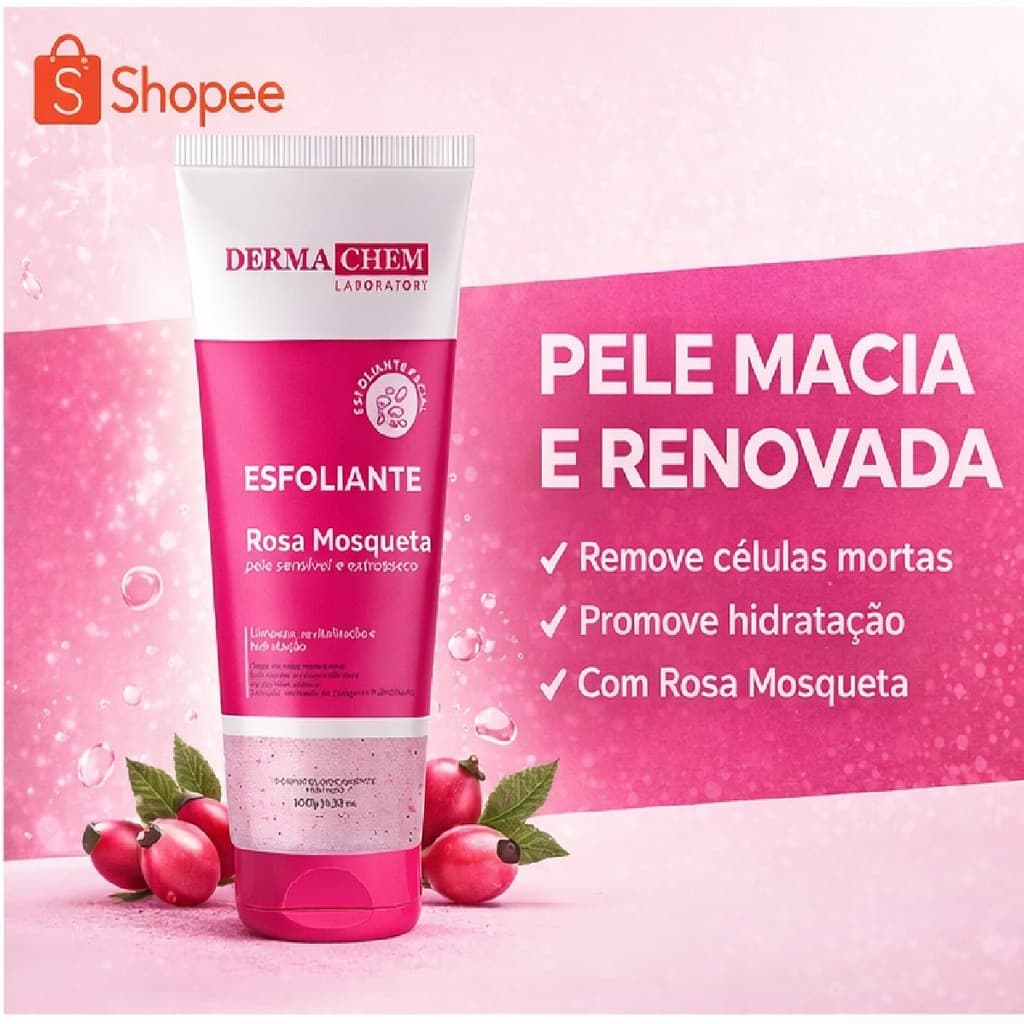 Gel Esfoliante Facial Rosa Mosqueta Dermachem 100ml Limpeza Profunda Pele Lisa