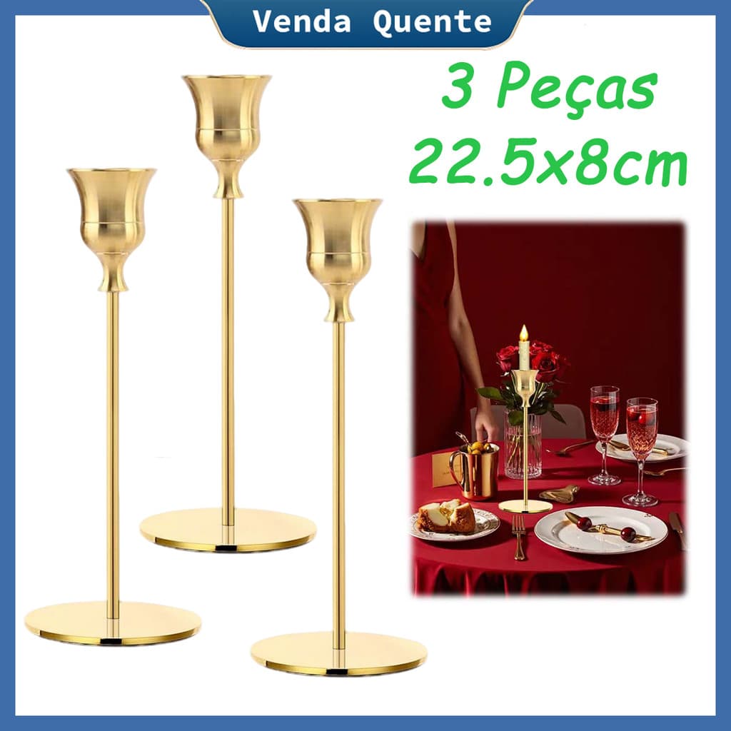 3 peças de Castiçal Suporte de Velas Metal leve de 22, 5x8cm, decoração de Páscoa, criação de atmosfera de mesa