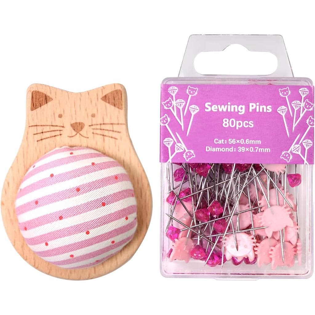 Kit De Almofada De Pino De Gato Fofo-Alfinetes Adorável Com 80 Pinos De Posicionamento Artesanal , Almofadas Base De Mad