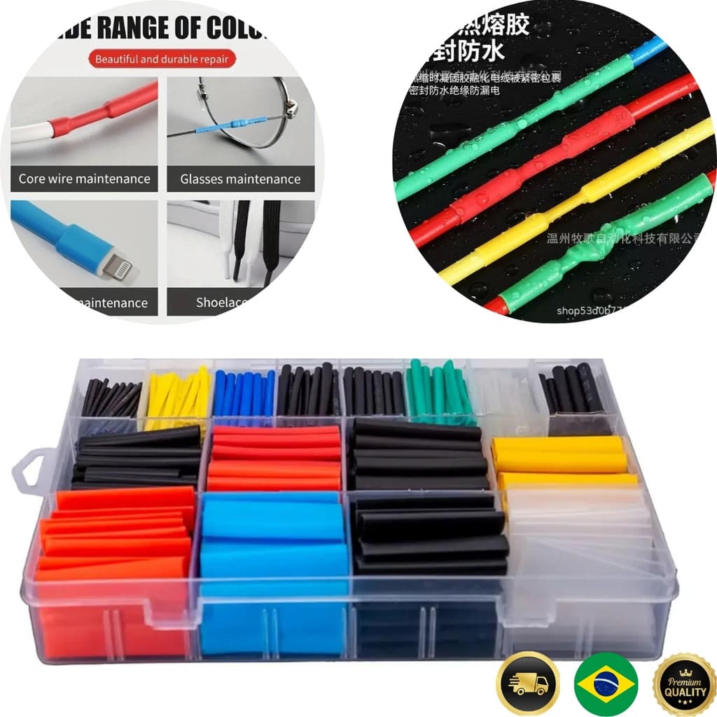 Tubo Termorretrátil 530pcs 5 Cores - Isolamento Elétrico - Termoencolhível - Elétrica