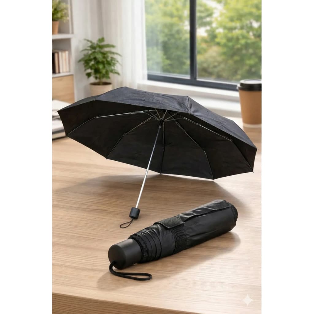Guarda Chuva Preto Dobrável Reforçado Pequeno Mini De Bolsa Mochila Unissex Resistente Prático 90cm Aberto Leve Compacto