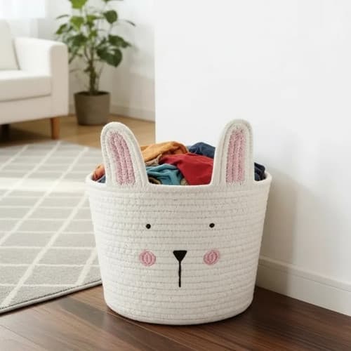 Cesto Organizador Tecido Corda Algodão 25x20cm Infantil Urso