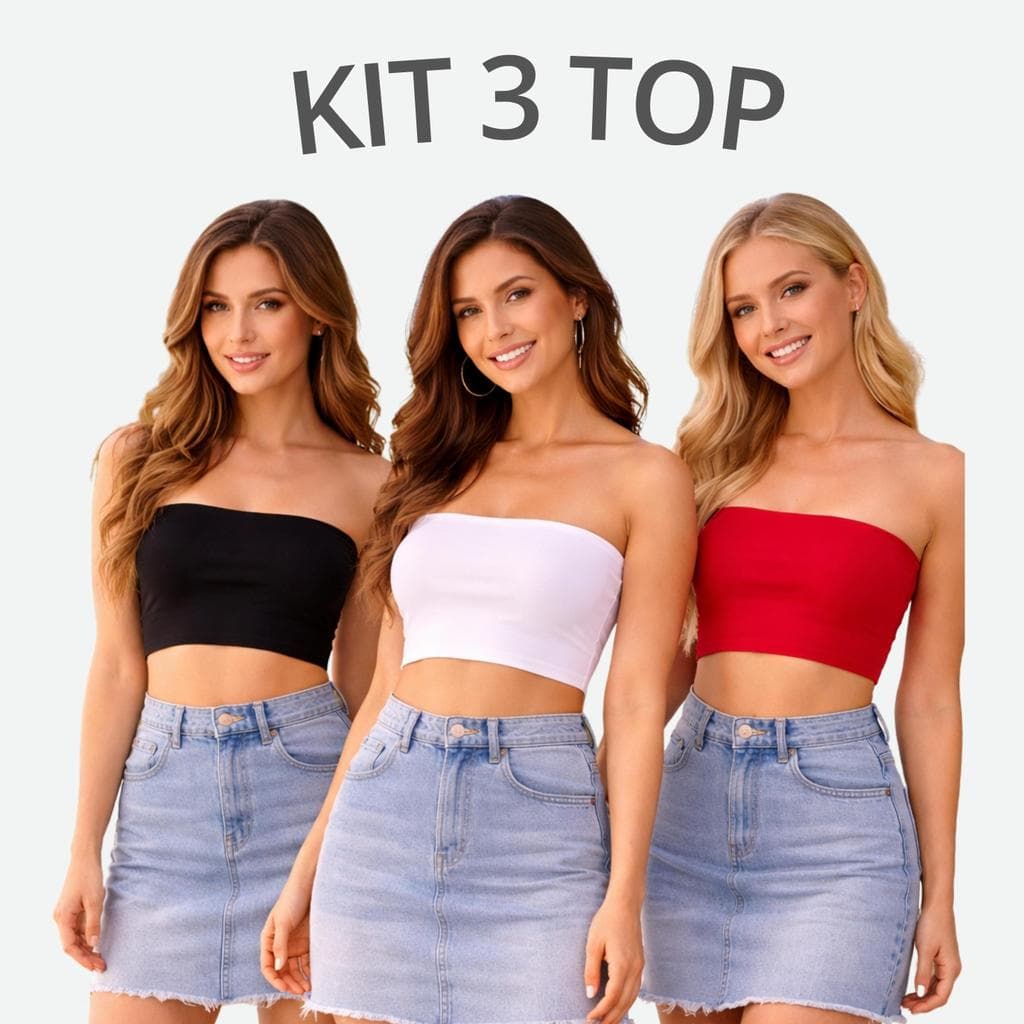 Kit 3 Top Cropped Faixa Tomara Que Caia Moda Blogueira Com Forro Duplo