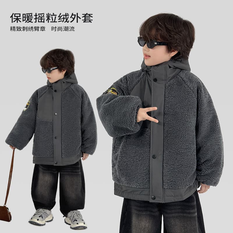 Jaqueta acolchoada de lã com capuz para meninos moda inverno jaqueta acolchoada quente * 38425