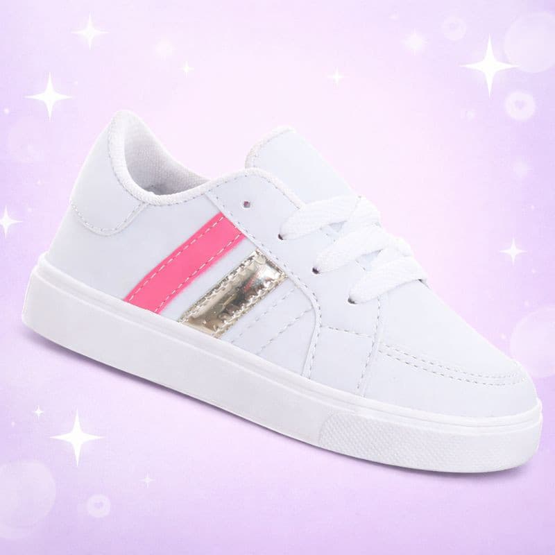 Tenis Infantil Calçado Menina Branco Rosa Dourado Sapato Feminino