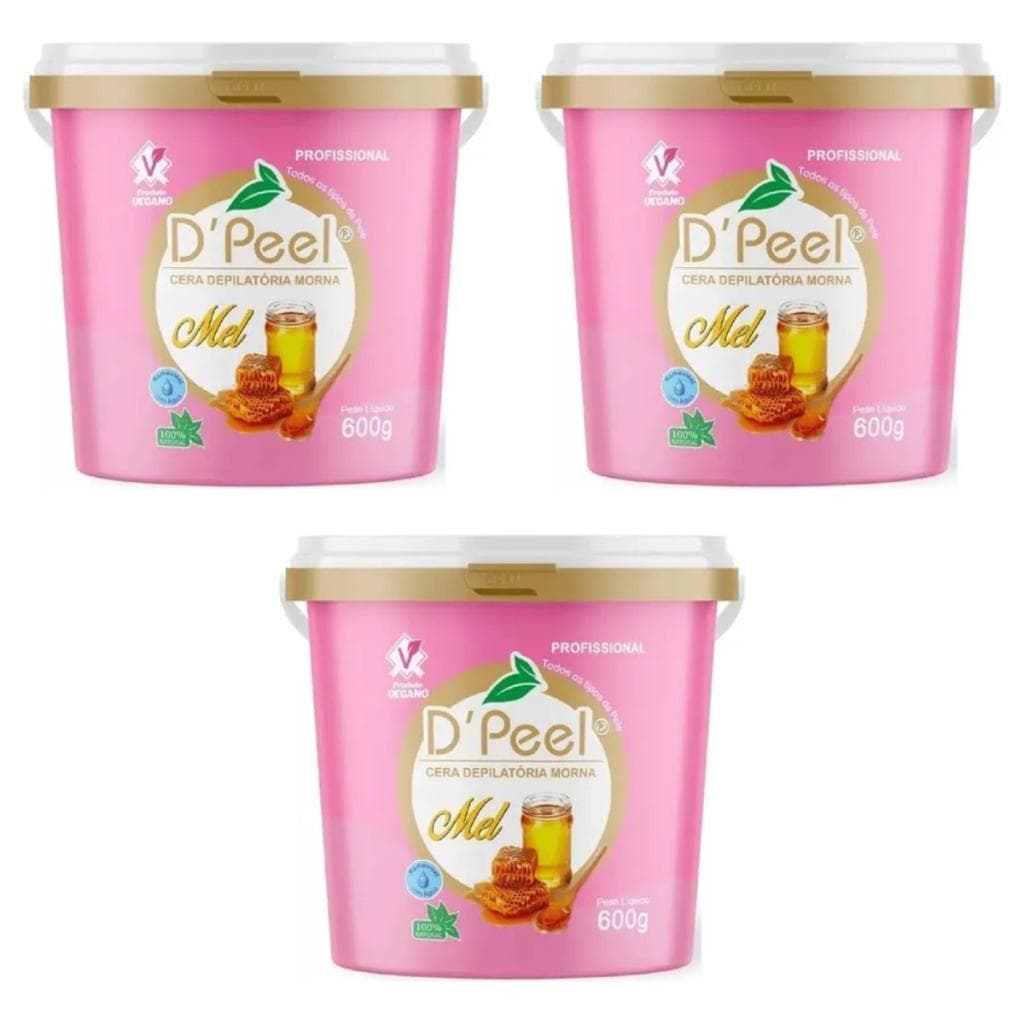 Kit com 3 Unidades de D´Peel Cera Depilatória Profissional Morna 600g - Mel  - Reds