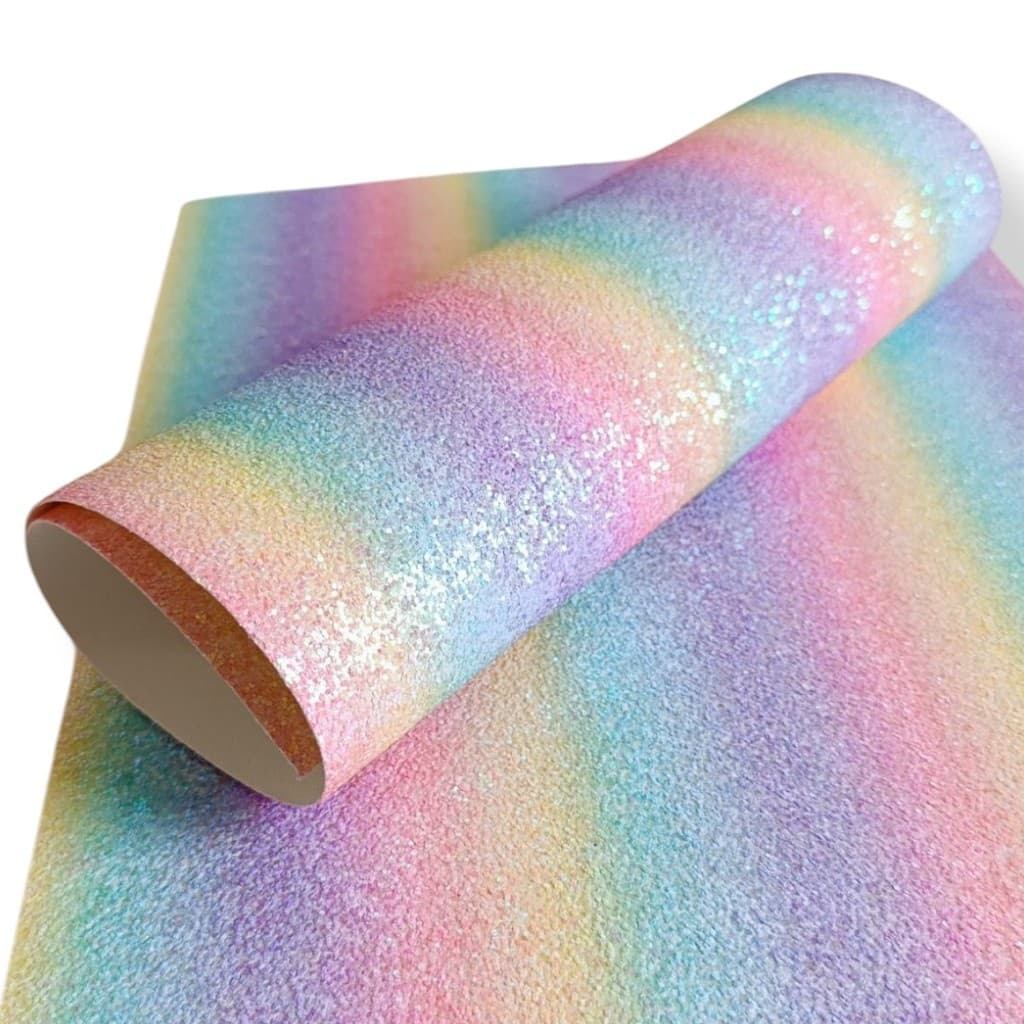 Lonita Glitter Flocada Arco Íris Tecido Colorido Placa 27x40cm para laços tiaras Chinelos em geral