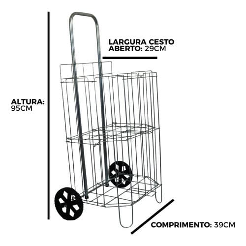 Carrinho De Feira Compras Reforçado Em Aço Zincado Claufer