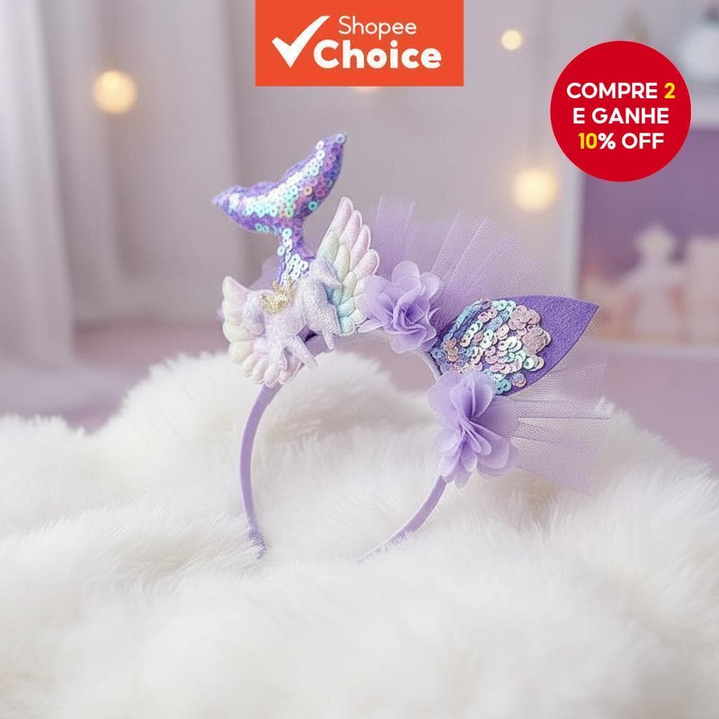 Tiara de Flores de Tulê com Cauda de Sereia para Princesas em Festa de Aniversário