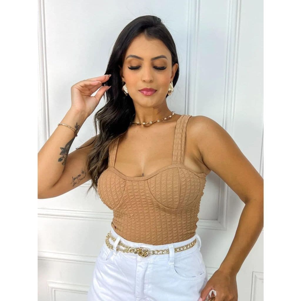 Cropped Feminino Canelado Anarruga Bojo Meia Taça Mulheres Top Elegante