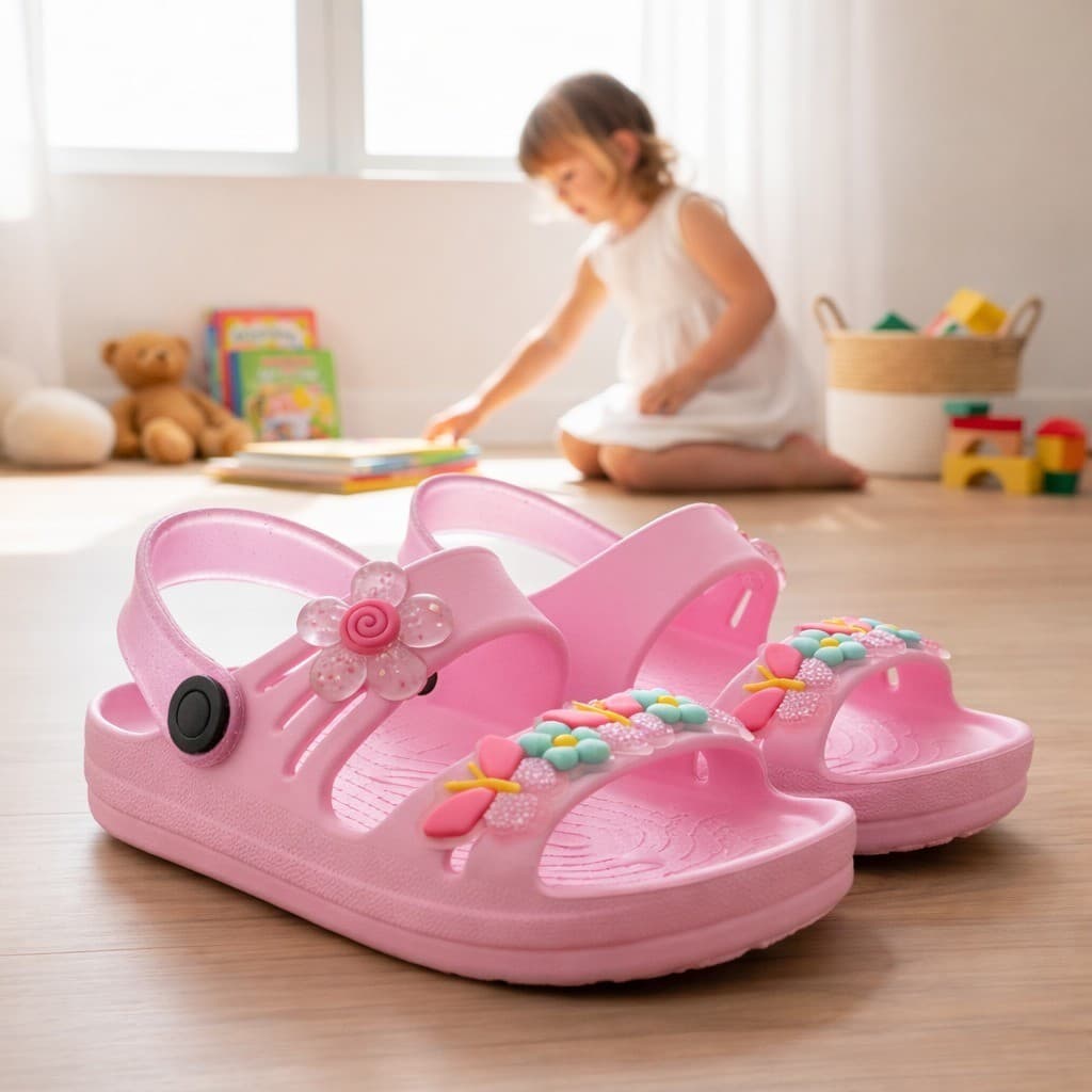 Sandalia Papete Infantil Menina Flores Borboleta Delicada Fofa Leve Confortável Macia