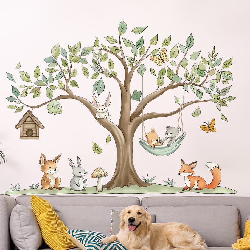 Adesivos de parede Floresta Animal Planta Verde Árvore Grande Papel de parede de PVC Sala de estar Quarto Entrada Fundo
