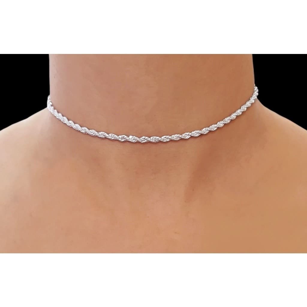 Colar Choker Cordão Baiano Torcido Folheado a Prata 925